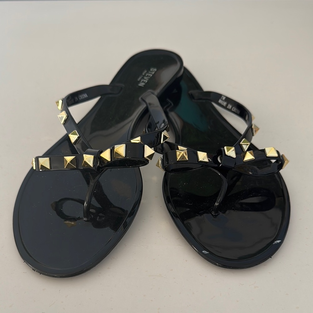 Black Sandals with Gold Studs